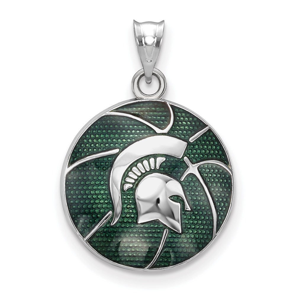 Sterlingsilber Rhodiniert Logoart Michigan State University Spartan Emailliert Basketball Anhänger