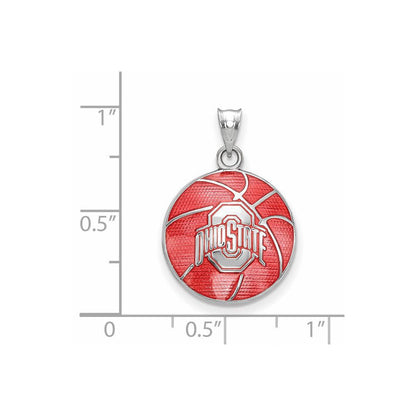 Sterlingsilber Rhodiniert Logoart The Ohio State University Emailliert Basketball Anhänger