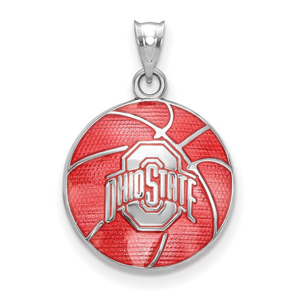 Sterlingsilber Rhodiniert Logoart The Ohio State University Emailliert Basketball Anhänger