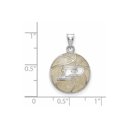 Sterlingsilber Rhodiniert Logoart Purdue University Buchstabe P Emailliert Basketball Anhänger