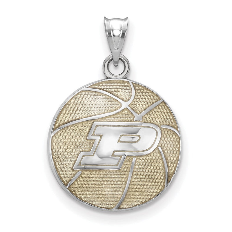 Sterlingsilber Rhodiniert Logoart Purdue University Buchstabe P Emailliert Basketball Anhänger