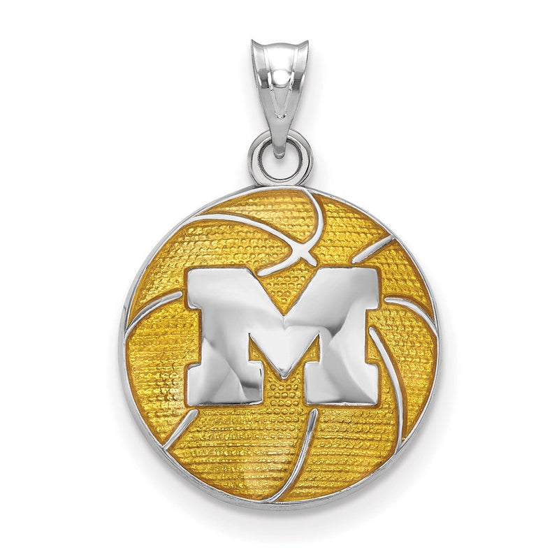 Sterlingsilber Rhodiniert Logoart University Of Michigan Buchstabe M Emailliert Basketball Anhänger