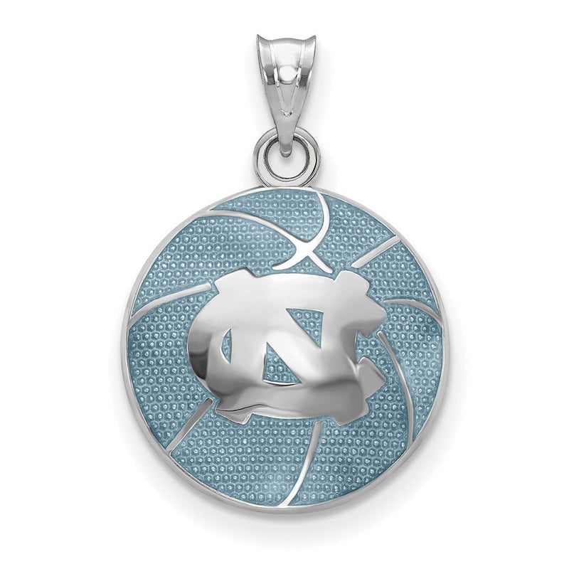 Sterlingsilber Rhodiniert Logoart Universität. Of North Carolina N C Gewölbt Emailliert Basketball Anhänger