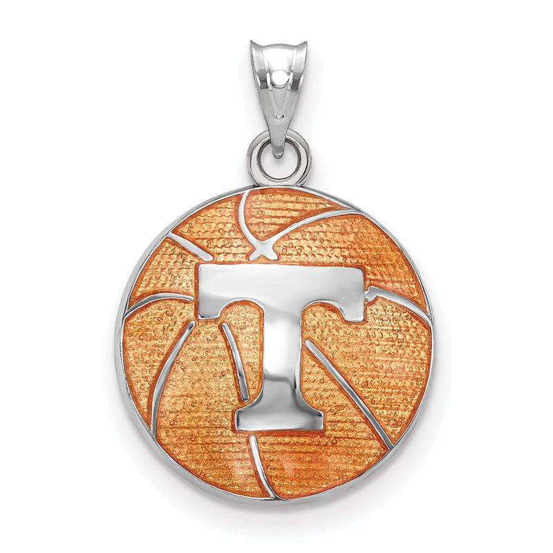 Sterlingsilber Rhodiniert Logoart University Of Tennessee Buchstabe T Emailliert Basketball Anhänger