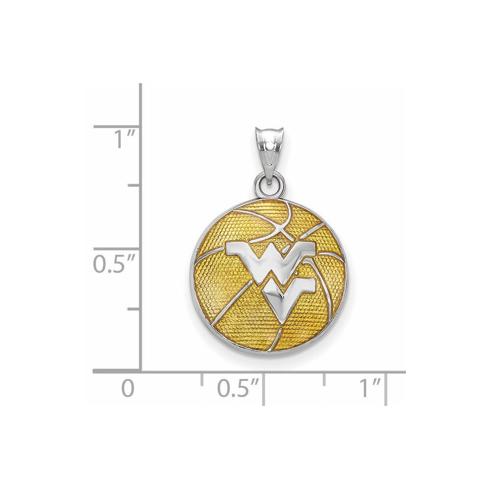 Sterlingsilber Rhodiniert Logoart West Virginia University W V Emailliert Basketball Anhänger