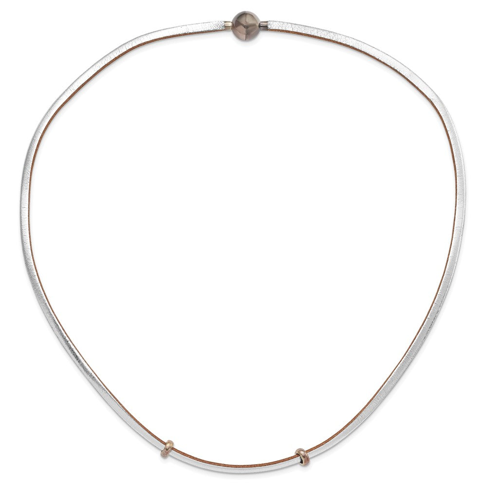 Sterlingsilber Poliert & Tan Leder Kordel Perle Halskette