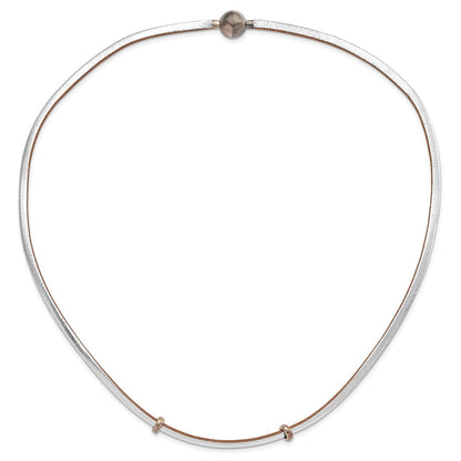 Sterlingsilber Poliert & Tan Leder Kordel Perle Halskette