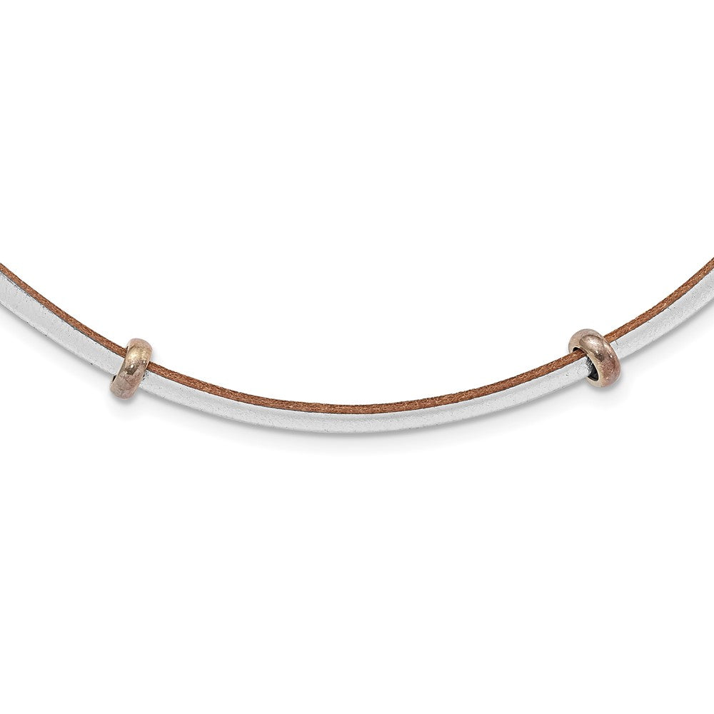 Sterlingsilber Poliert & Tan Leder Kordel Perle Halskette
