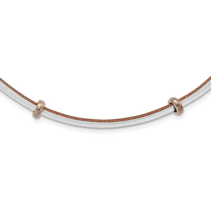 Sterlingsilber Poliert & Tan Leder Kordel Perle Halskette