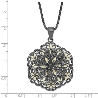 Sterlingsilber Schwarz Beschichtet Poliert Emailliert Vintage Lace Blume Halskette