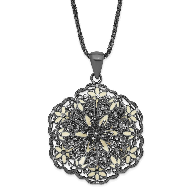 Sterlingsilber Schwarz Beschichtet Poliert Emailliert Vintage Lace Blume Halskette