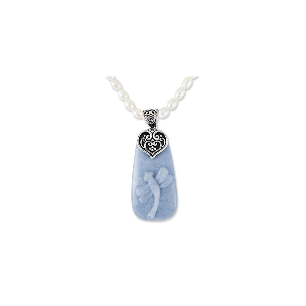 Sterlingsilber 18' Pol. Angelite Libelle Anhänger Halskette