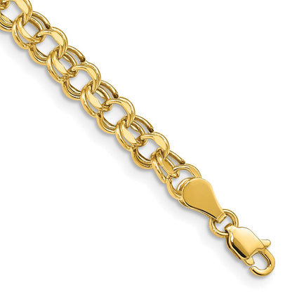14K Gelbgold 5mm Hohl Doppelt Glieder Charm Armband