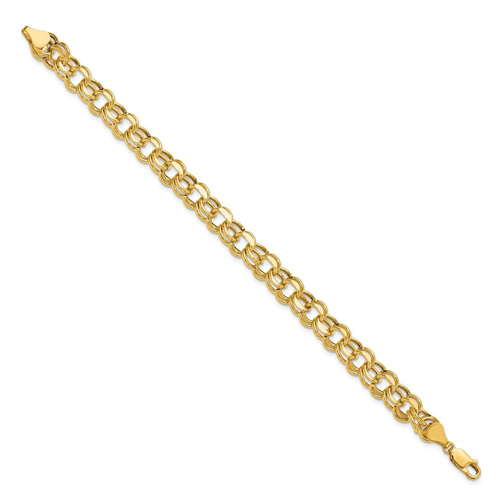 14K Gelbgold 9mm Hohl Doppelt Glieder Charm Armband
