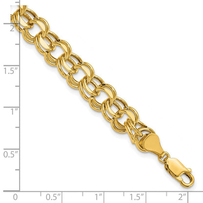 14K Gelbgold 9mm Hohl Doppelt Glieder Charm Armband