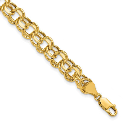 14K Gelbgold 9mm Hohl Doppelt Glieder Charm Armband