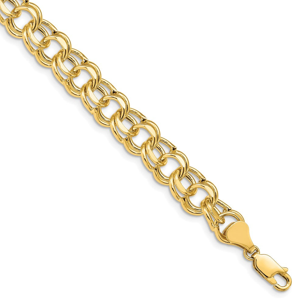 14K Gelbgold 9.5mm Hohl Doppelt Glieder Charm Armband