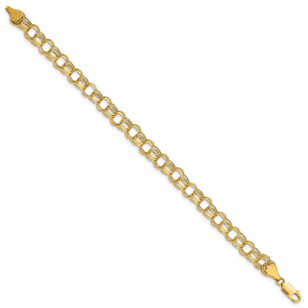 14K Gelbgold 7.5mm Hohl Dreifach Glieder Charm Armband