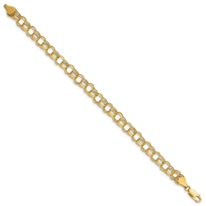 14K Gelbgold 7.5mm Hohl Dreifach Glieder Charm Armband