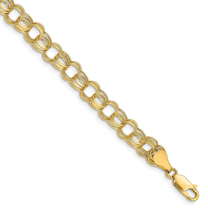 14K Gelbgold 7.5mm Hohl Dreifach Glieder Charm Armband