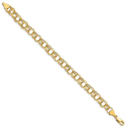 14K Gelbgold 8.5mm Hohl Dreifach Glieder Charm Armband
