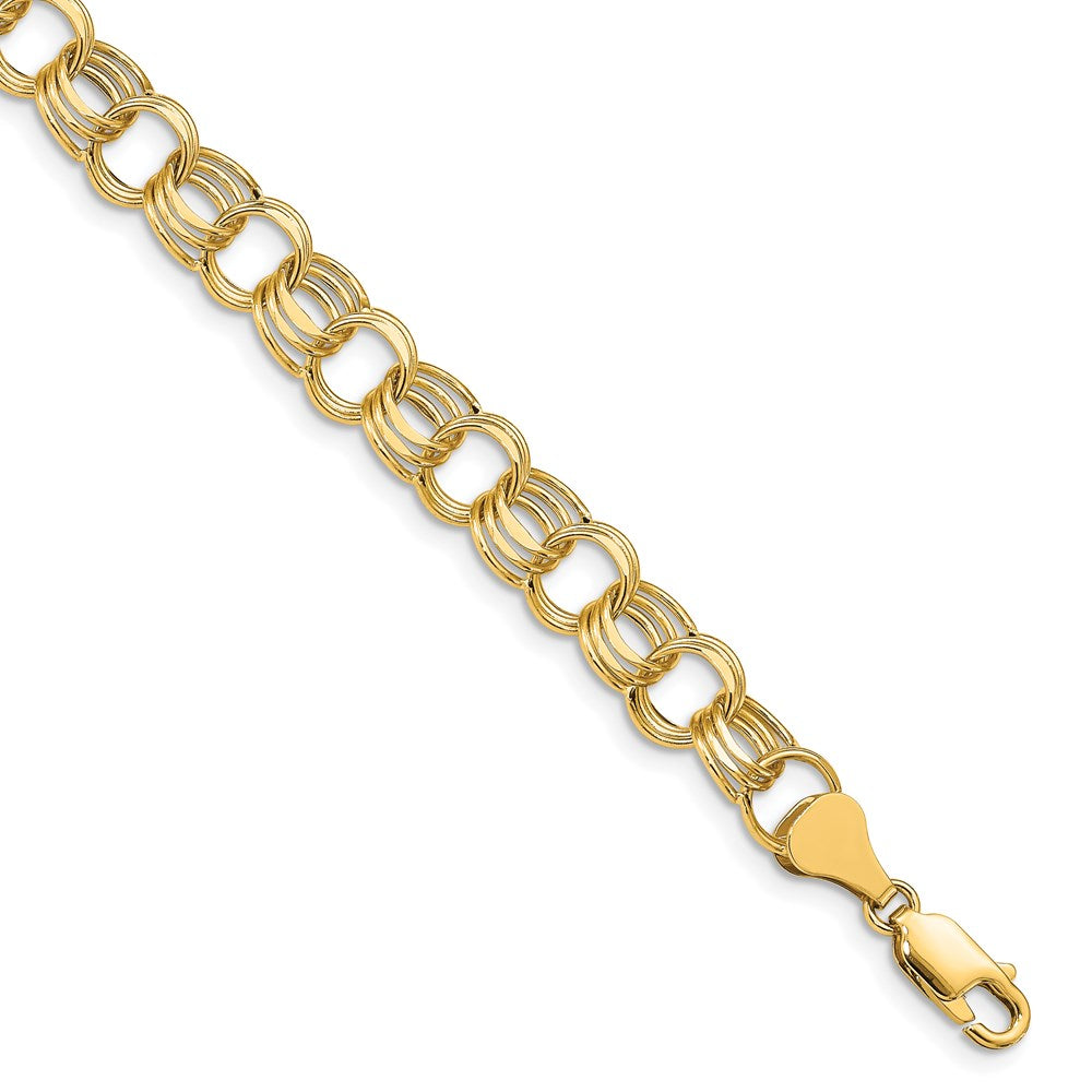 14K Gelbgold 8.5mm Hohl Dreifach Glieder Charm Armband