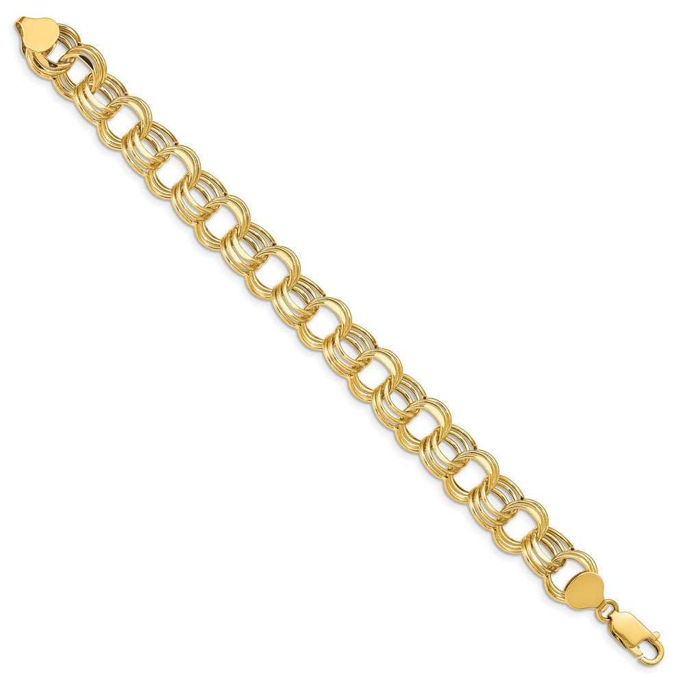 14K Gelbgold 11mm Hohl Dreifach Glieder Charm Armband