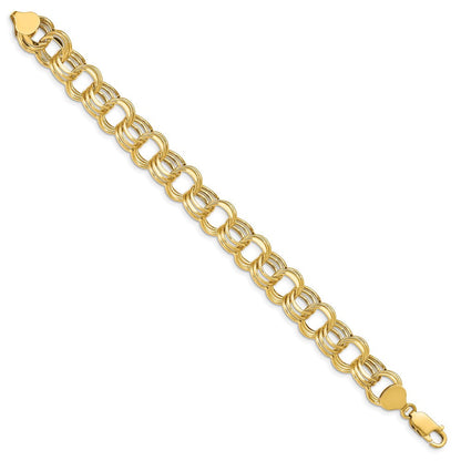 14K Gelbgold 11mm Hohl Dreifach Glieder Charm Armband