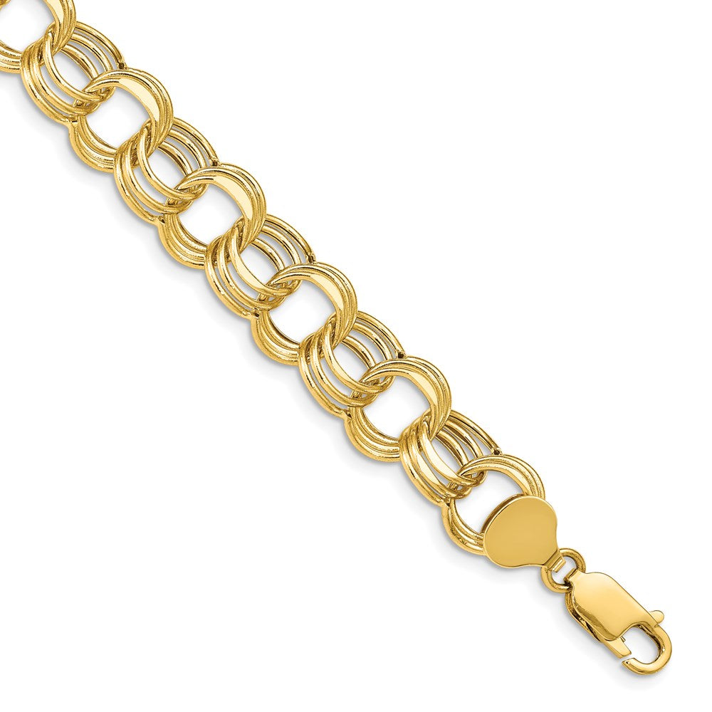 14K Gelbgold 11mm Hohl Dreifach Glieder Charm Armband