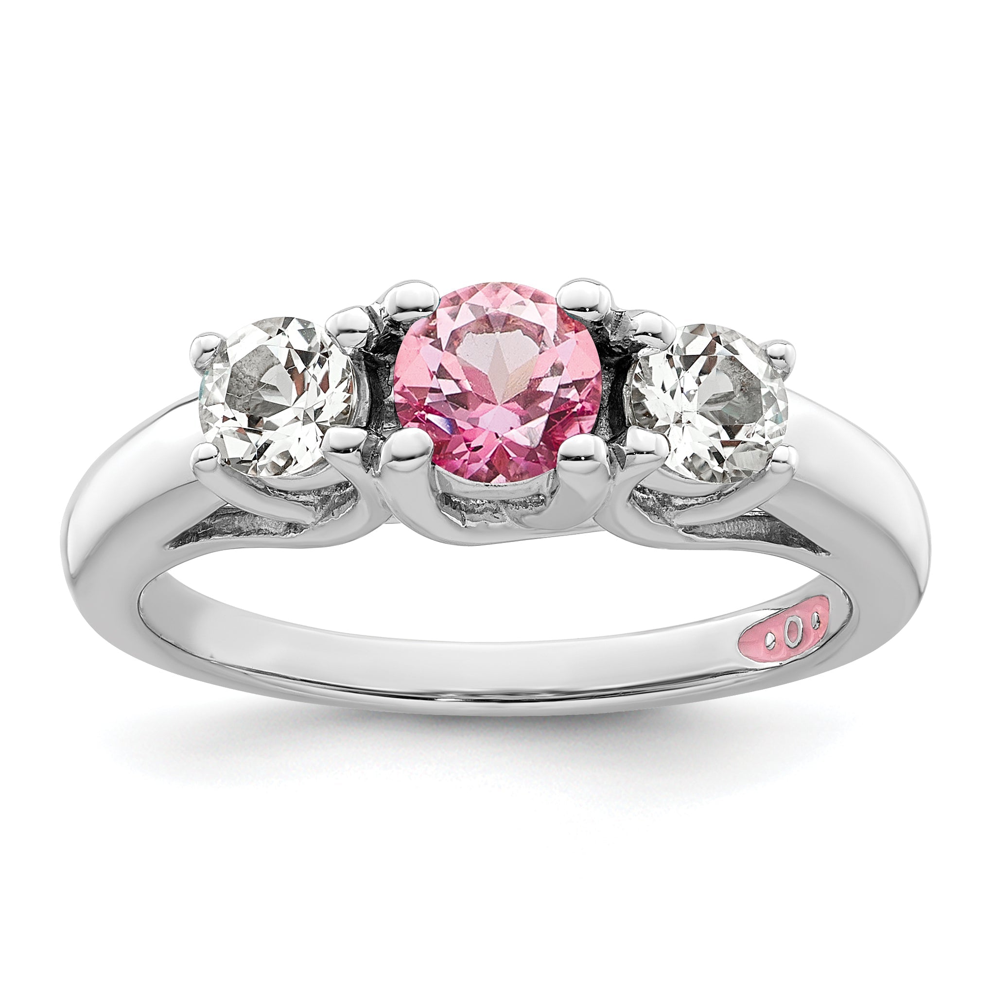Sterlingsilber Survivor Kollektion Rhodiniert Klar und Rosa Topas Pamela Ring