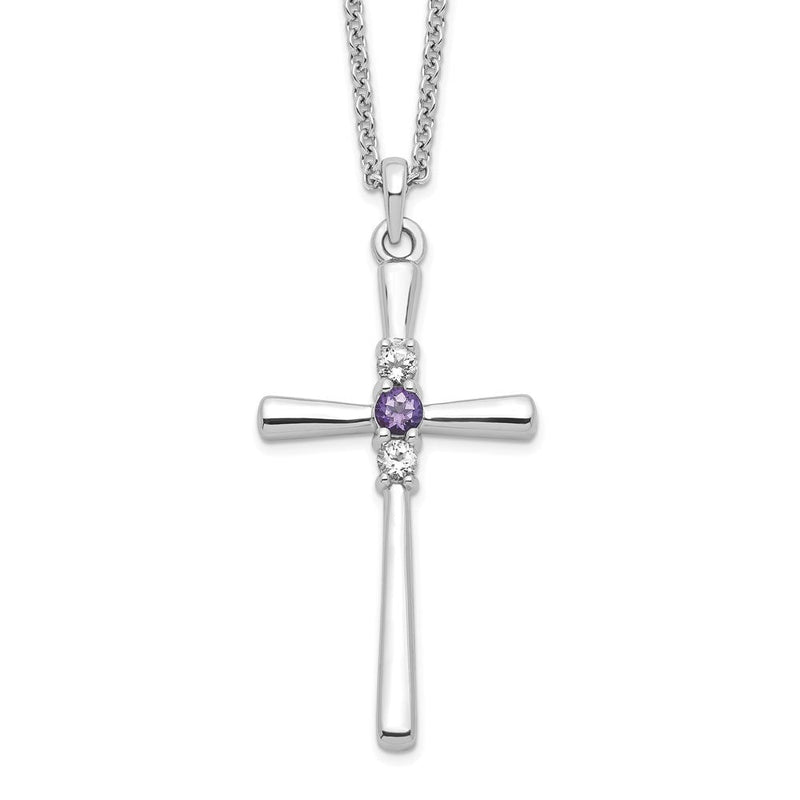 Sterlingsilber Survivor Kollektion Rhodiniert 16 Zoll Weiß und Lila Topas Glaube Kreuz Halskette mit 2 Verlängerung