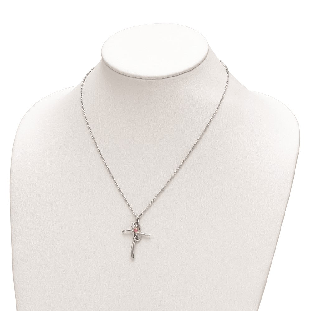 10K Weißgold Survivor Kollektion Rhodiniert 16 Zoll und Rosa Swarovski Topas Gnade Kreuz Halskette mit 2 Verlängerung