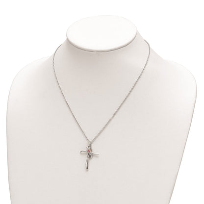 10K Weißgold Survivor Kollektion Rhodiniert 16 Zoll und Rosa Swarovski Topas Gnade Kreuz Halskette mit 2 Verlängerung