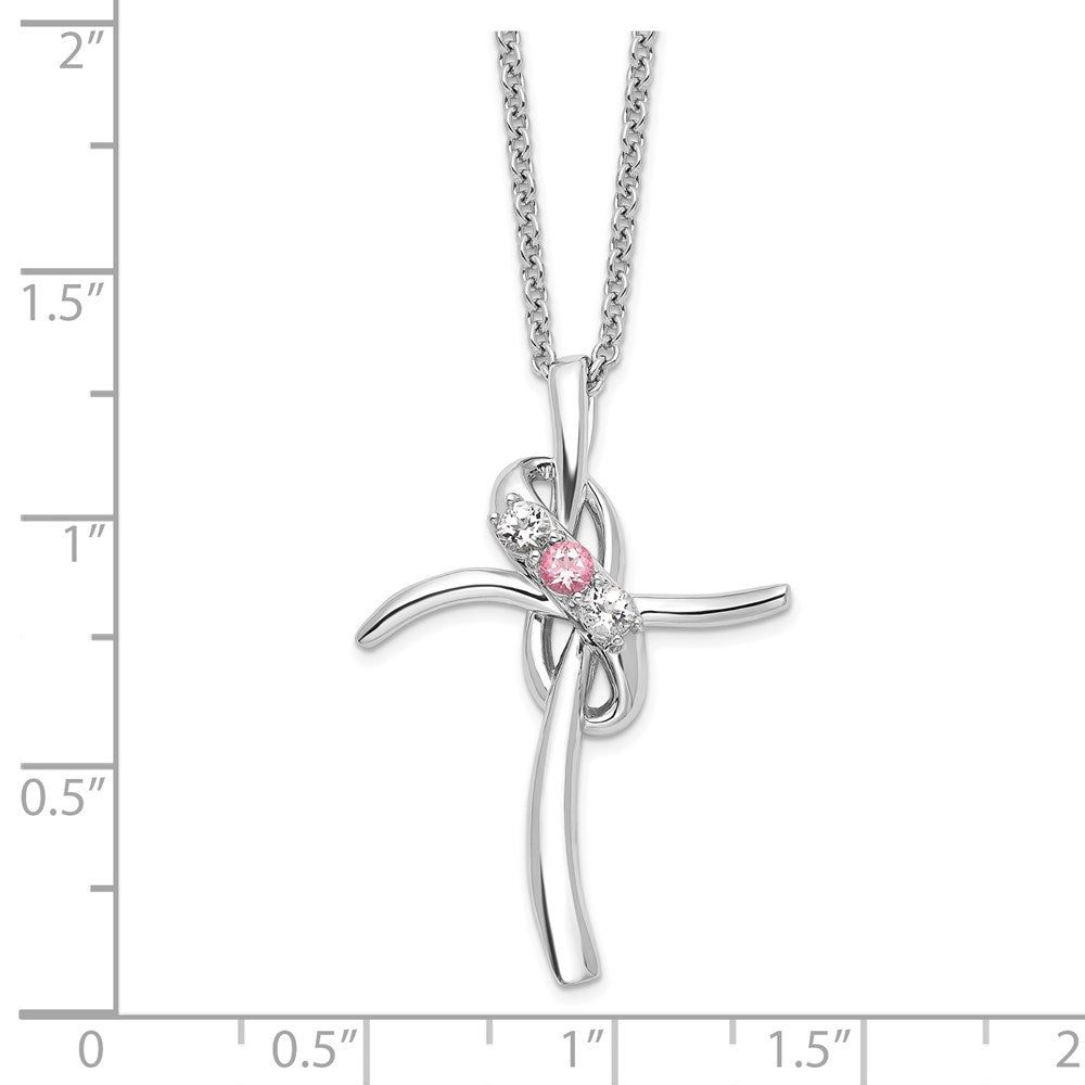 10K Weißgold Survivor Kollektion Rhodiniert 16 Zoll und Rosa Swarovski Topas Gnade Kreuz Halskette mit 2 Verlängerung