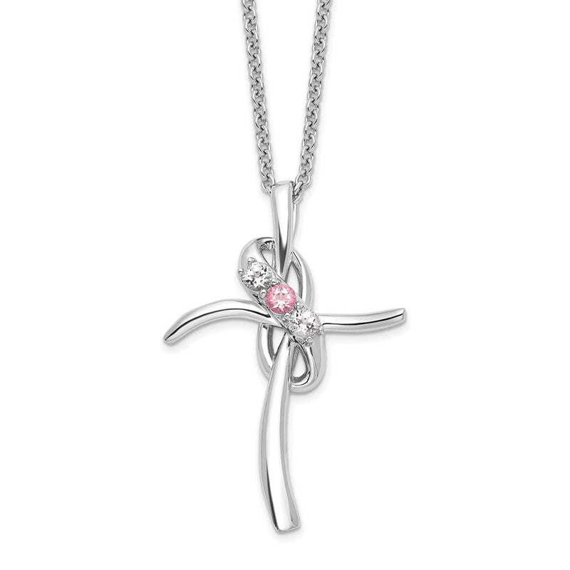 10K Weißgold Survivor Kollektion Rhodiniert 16 Zoll und Rosa Swarovski Topas Gnade Kreuz Halskette mit 2 Verlängerung