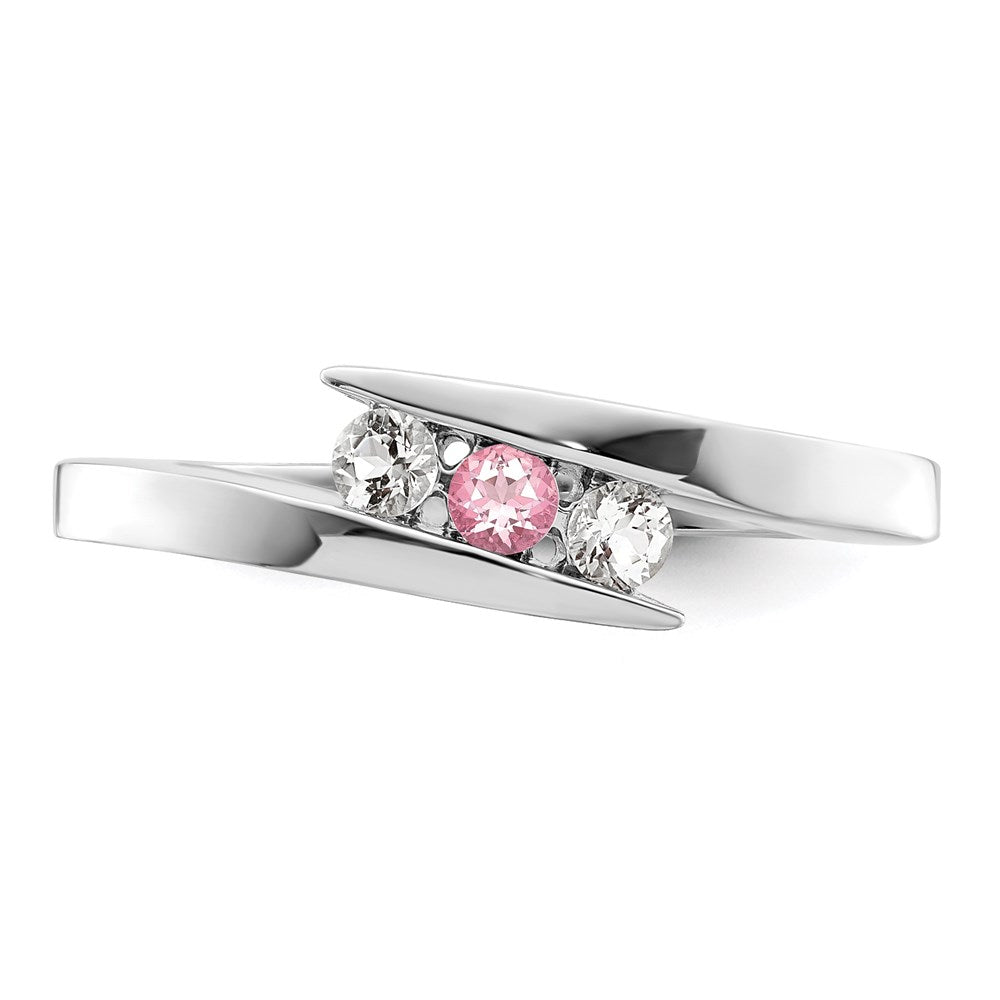 Survivor Kollektion 10K Weißgold Ring, rhodiniert, mit weißem und pinkfarbenem Swarovski-Topas – Kreis der Stärke