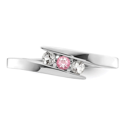Survivor Kollektion 10K Weißgold Ring, rhodiniert, mit weißem und pinkfarbenem Swarovski-Topas – Kreis der Stärke
