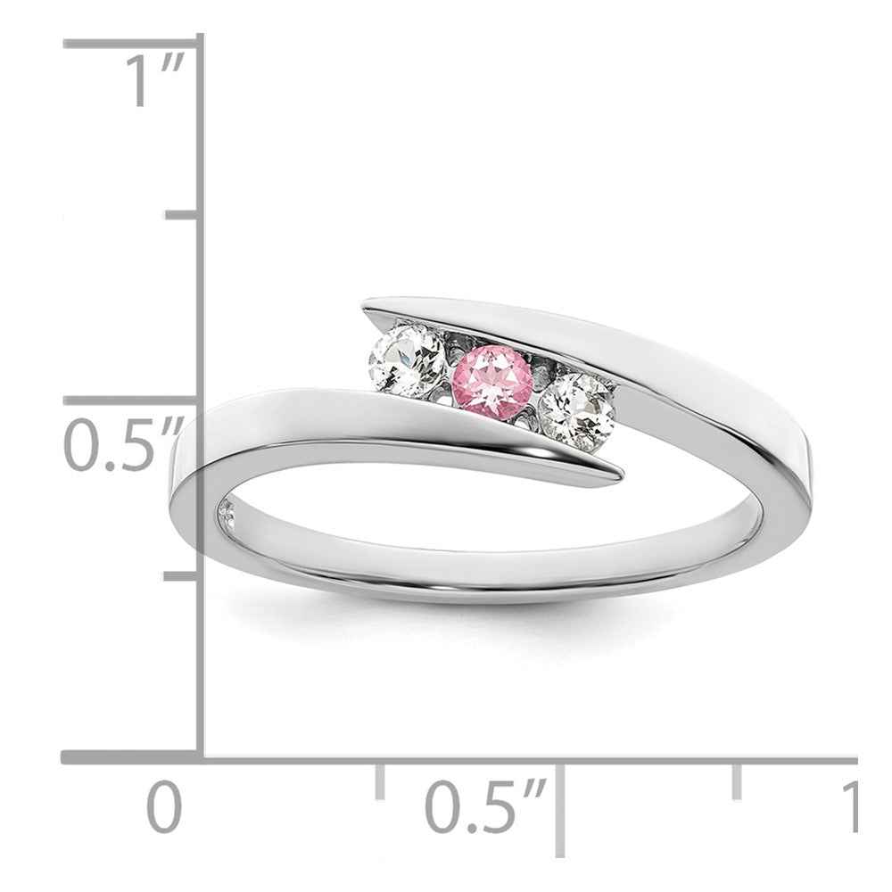Survivor Kollektion 10K Weißgold Ring, rhodiniert, mit weißem und pinkfarbenem Swarovski-Topas – Kreis der Stärke