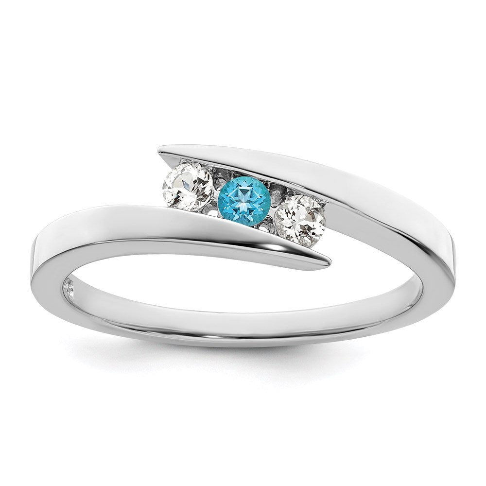 10K Weißgold Ring „Kreis der Stärke“ für Überlebende mit klarem und blauem Swarovski-Topas