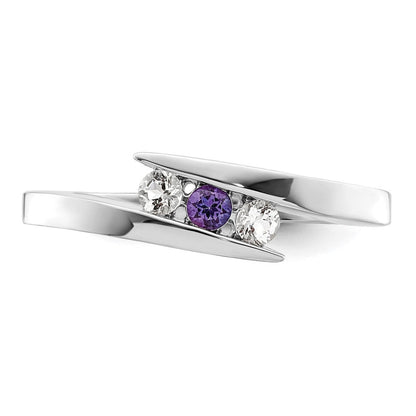 10K-Weißgold-Ring „Kreis der Stärke“ für Überlebende mit klarem & lilafarbenem Swarovski-Topas