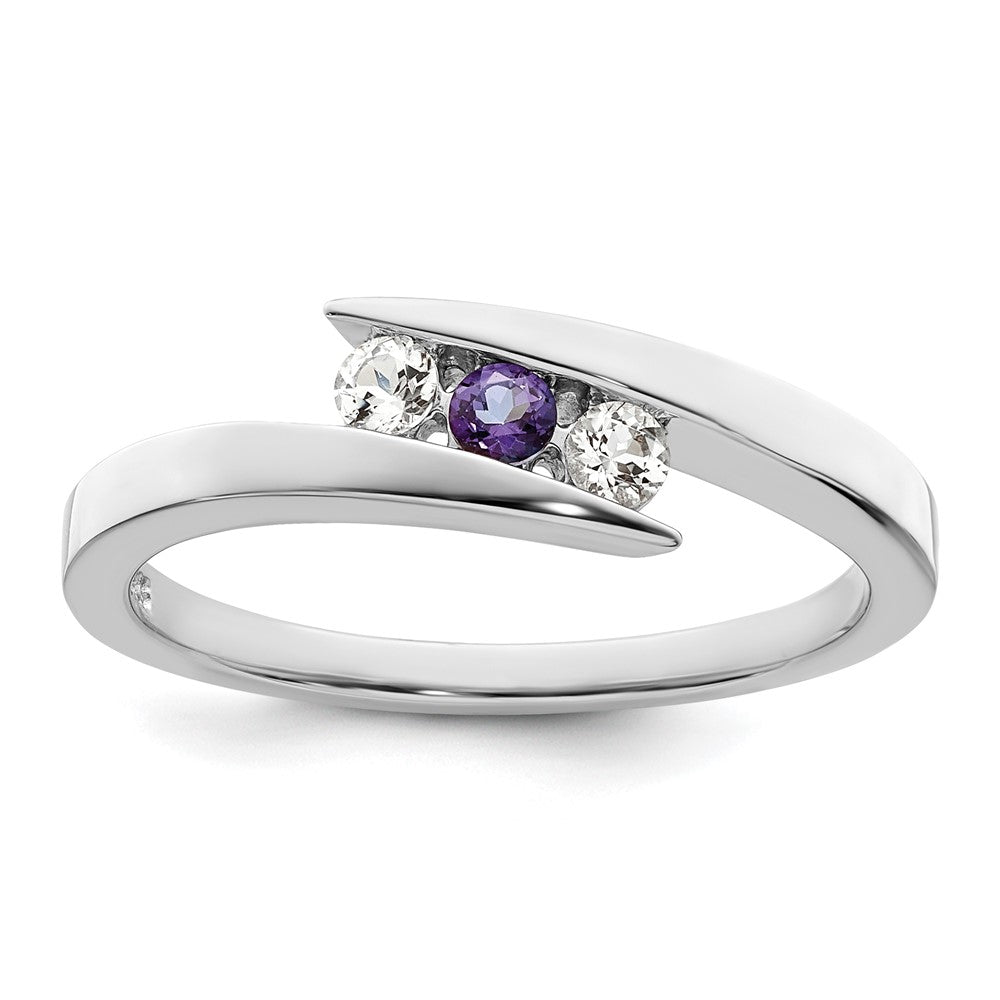 10K-Weißgold-Ring „Kreis der Stärke“ für Überlebende mit klarem & lilafarbenem Swarovski-Topas