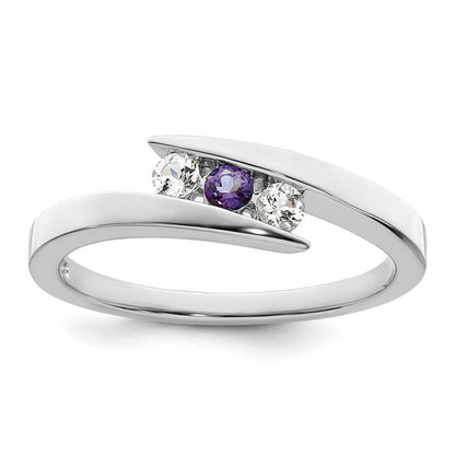 10K-Weißgold-Ring „Kreis der Stärke“ für Überlebende mit klarem & lilafarbenem Swarovski-Topas