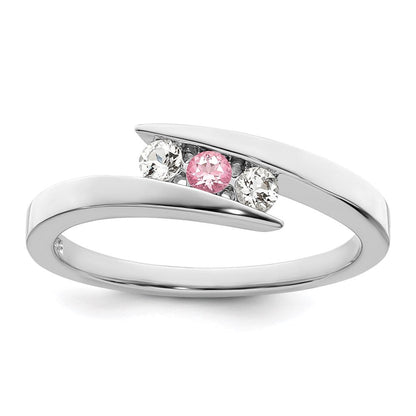 Survivor Kollektion 10K Weißgold Ring, rhodiniert, mit weißem und pinkfarbenem Swarovski-Topas – Kreis der Stärke