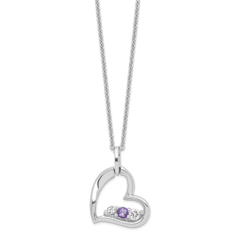 Sterlingsilber Survivor Kollektion Rhodiniert Klar und Lila Topas Herz Strength Halskette