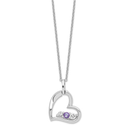 Sterlingsilber Survivor Kollektion Rhodiniert Klar und Lila Topas Herz Strength Halskette