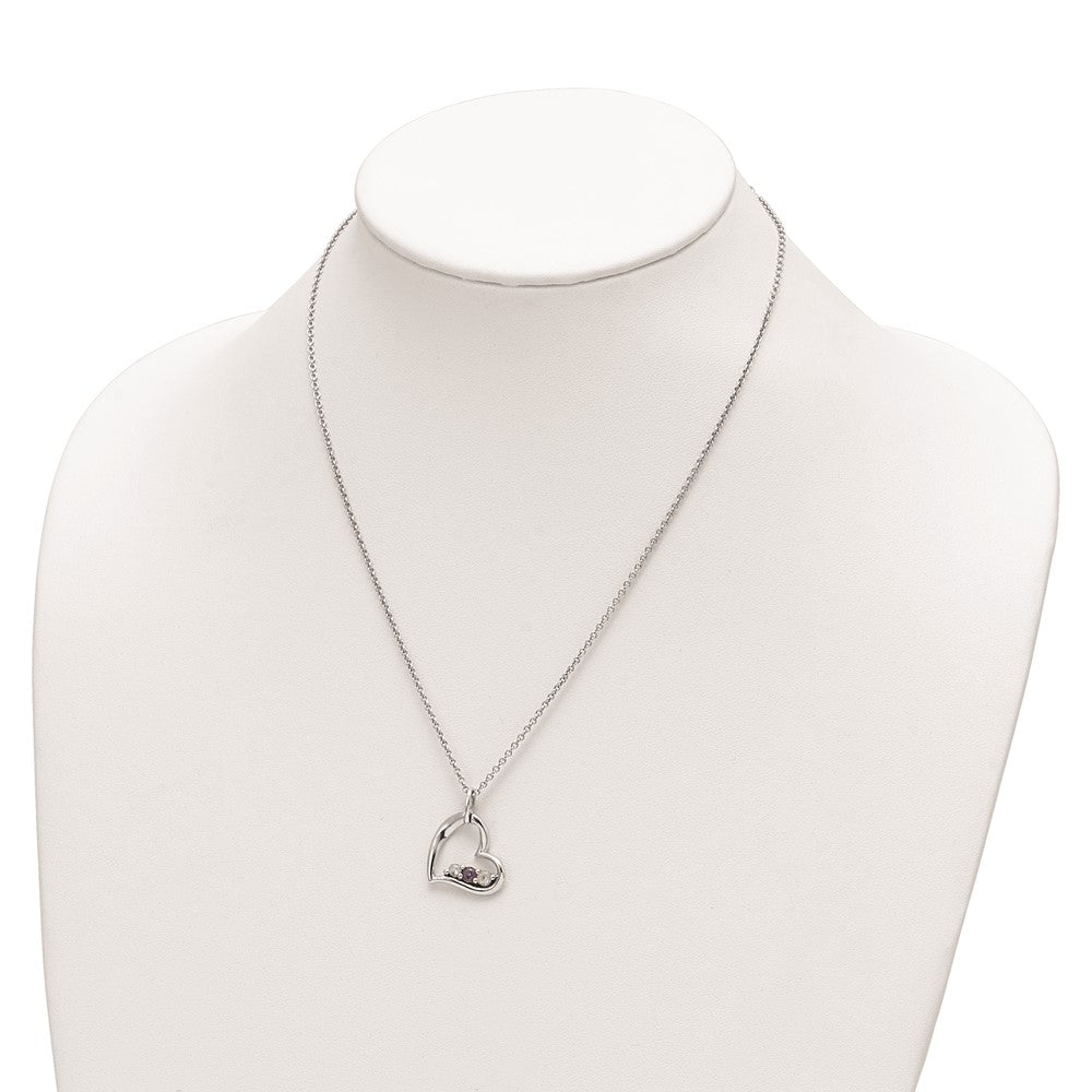 Sterlingsilber Survivor Kollektion Rhodiniert Klar und Lila Topas Herz Strength Halskette