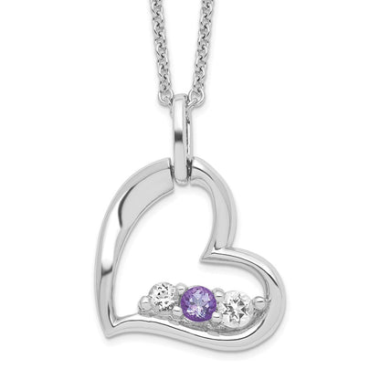 10K Weißgold Survivor Kollektion Rhodiniert Klar Lila Swarovski Topas Herz Of Strength Halskette