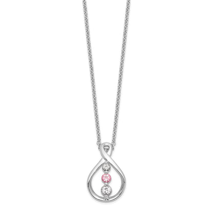 10K Weißgold Survivor Kollektion Rhodiniert 16 Zoll und Rosa Swarovski Topas Runzi Halskette mit 2 Verlängerung
