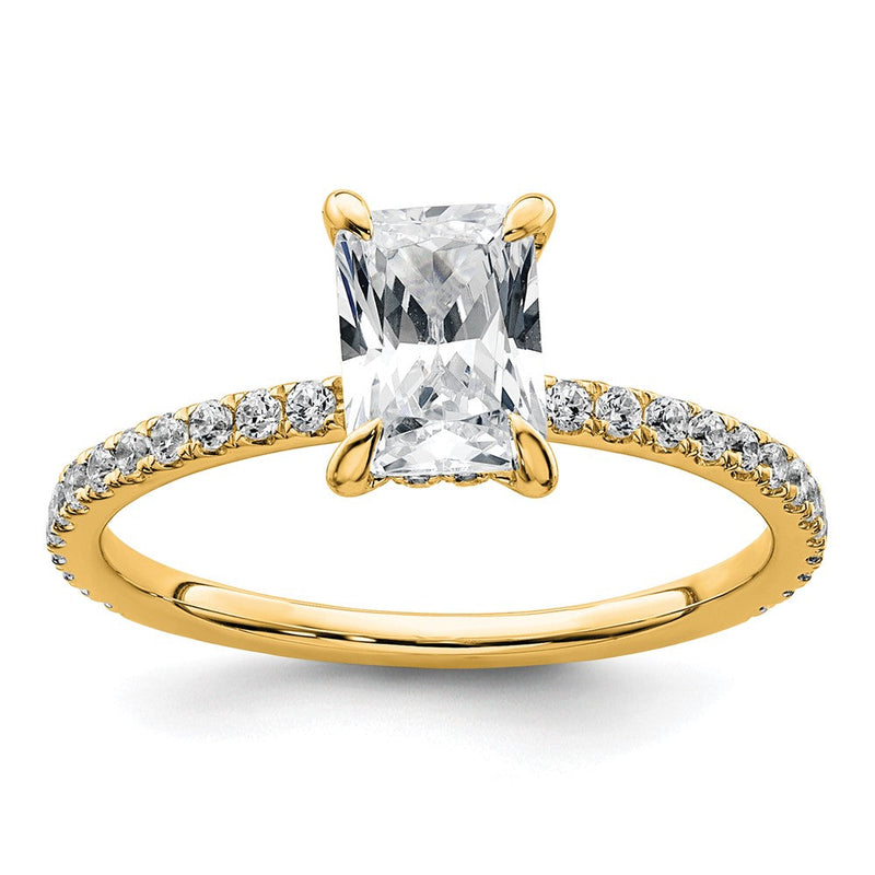 14K Gelbgold 1 1/3 Karat Zertifiziert Im Labor Gezüchtet Diamant Vs+ F+ Radiant Komplett Solitär mit Flair Verlobungsring