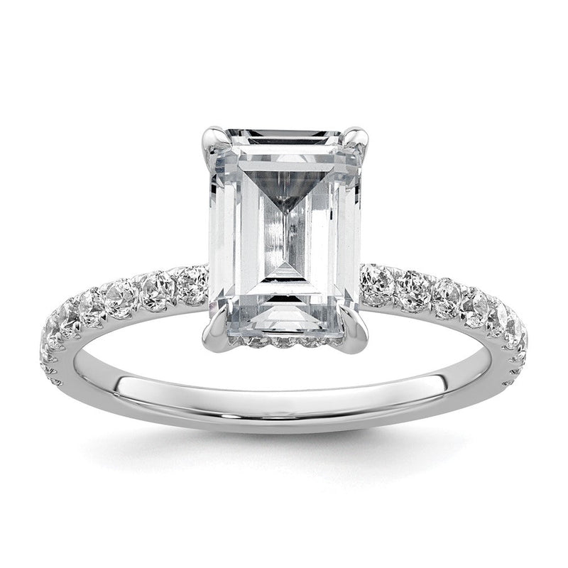 14K Weißgold 2 3/8 Karat Zertifiziert Im Labor Gezüchtet Diamant Vs+ F+ Smaragd Komplett Solitär mit Flair Verlobungsring